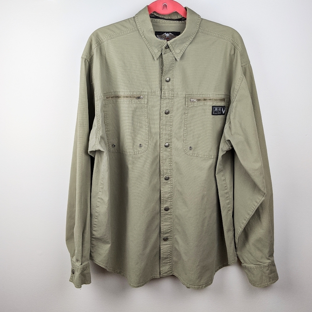 Harley Davidson Embroidered Tan Snap Shirt